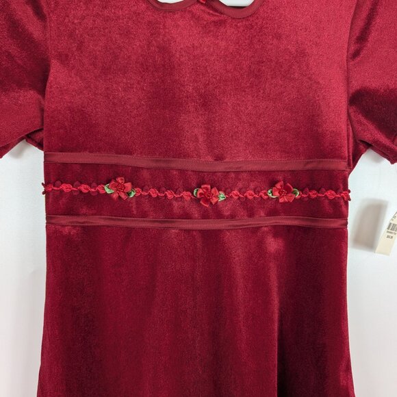 VTG Bonnie Jean Red Velvet Rosette Holiday Christmas Dress Girls 14 - Picture 6 of 8